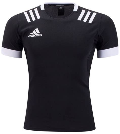 adidas  stripes rugby jersey black adidas team wear