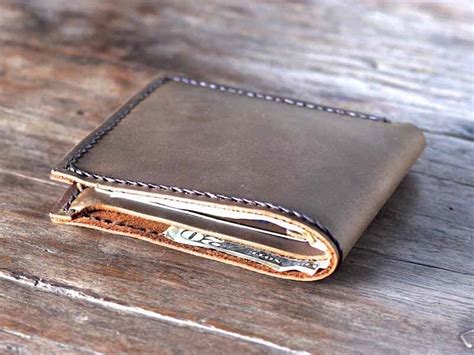 handmade dark leather slim bifold wallet  men gifts  men