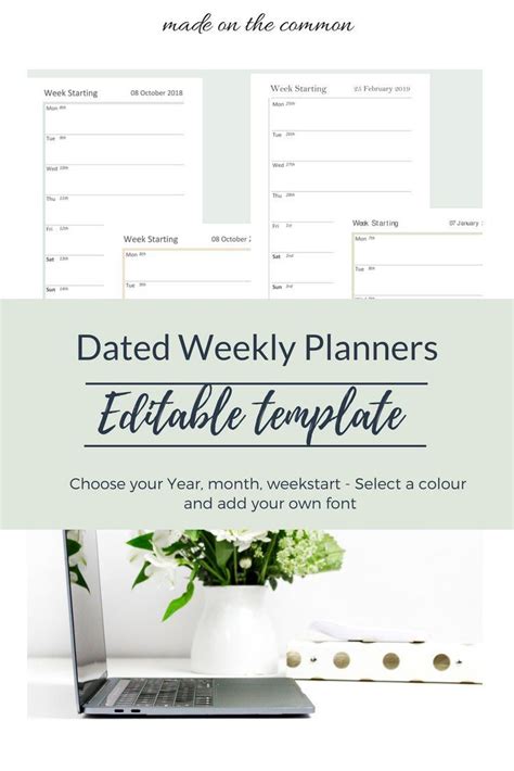 week   page excel calendar template dated spreadsheet etsy uk