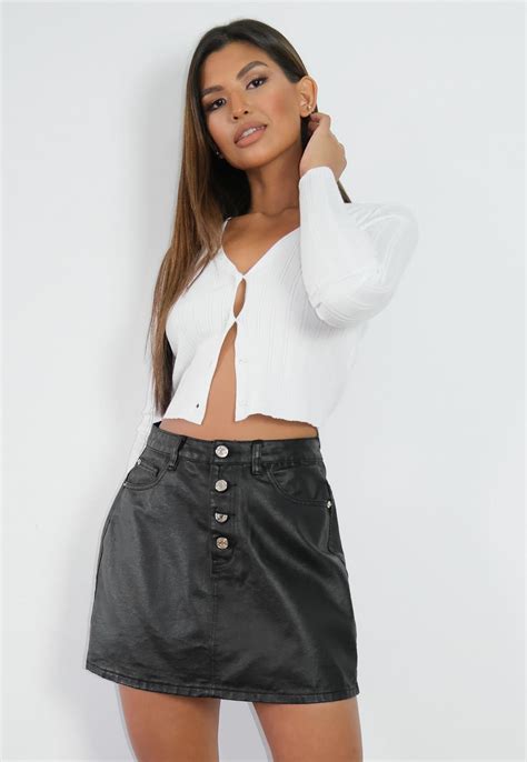 black faux leather button fly mini skirt missguided ireland