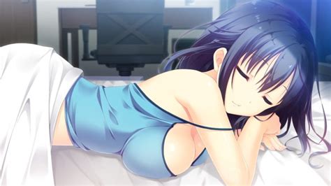 Bed Black Hair Breasts Chuablesoft Cleavage Game Cg