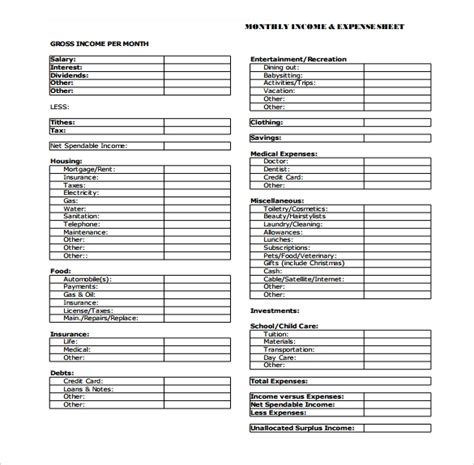 expense sheet template    documents