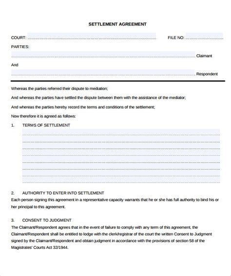 Settlement Agreement Template 10 Download Documents In Pdf Sample