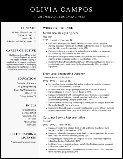 mechanical engineer resume sample  writing tips career advice