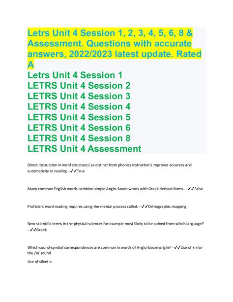 letrs unit  session        assessment questions  accurate answers