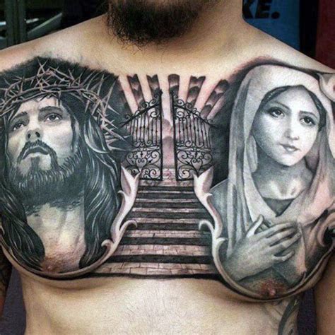 40 Jesus Brust Tattoo Designs Für Männer – Chris Ink Ideen Mann Stil