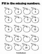 Counting Apple Numbers Missing Coloring Fill Worksheets Apples Kindergarten Preschool Twistynoodle Pages Printable Colouring Activities Math Col sketch template