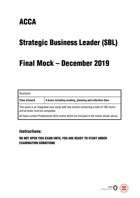hfc standard business leadership sbl acca acca strategic business