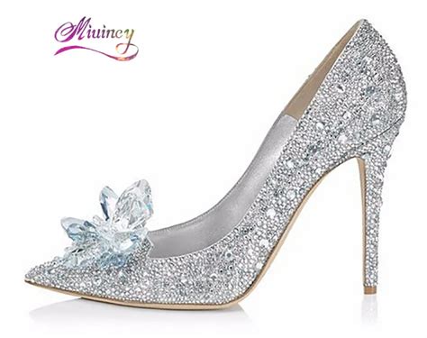rhinestone high heels cinderella shoes women pumps pointed toe woman crystal wedding