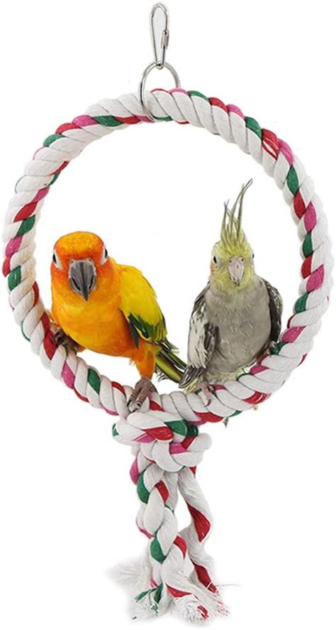 leerking bird rope toy bold loop  bird cage parrot hanging perches chewing climbing white