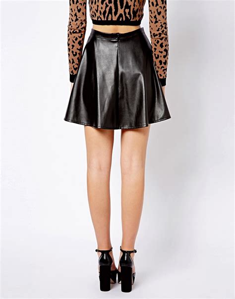 New Look New Look Leather Look Skater Skirt At Asos