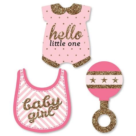 pink  gold diy shaped girl baby shower cut outs