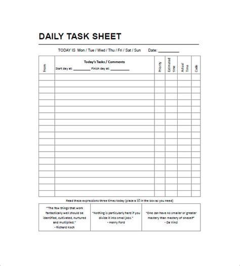 daily task list templates   sample  format