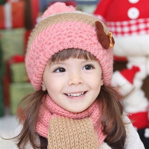 baby girls beret winter hats scarf sets crochet muffler earflap