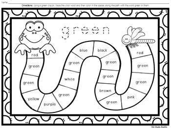 color word worksheets kindergarten   study buddy tpt
