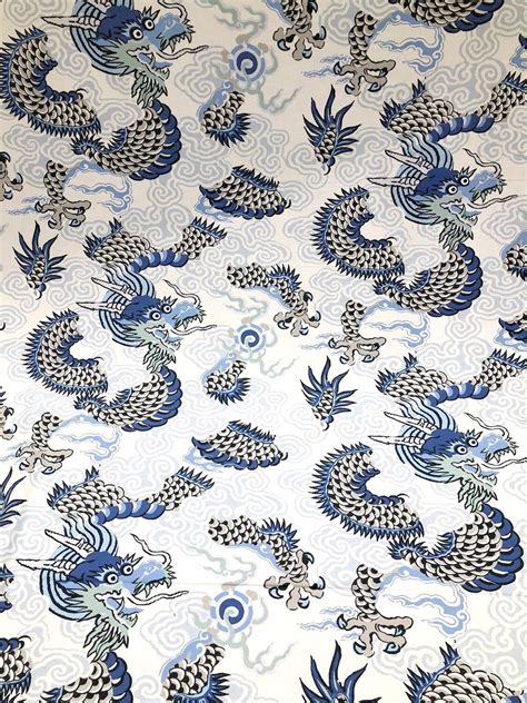 blue dragon fabric   yard