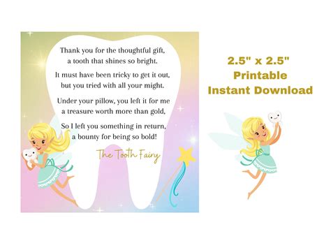 tooth fairy note letter poem    printable instant