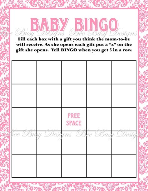 baby bingo  printable template  printable