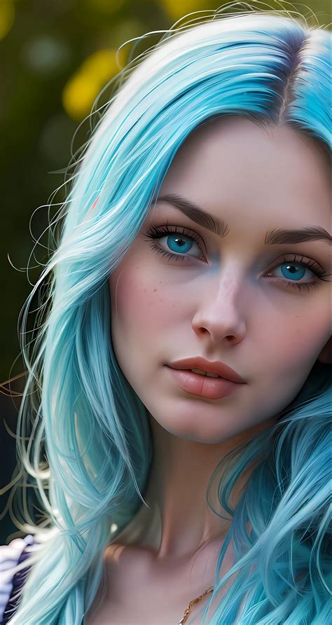 Woman Solo Light Blue Hair Dark Blue Eyes Detailed Face Seaart Ai