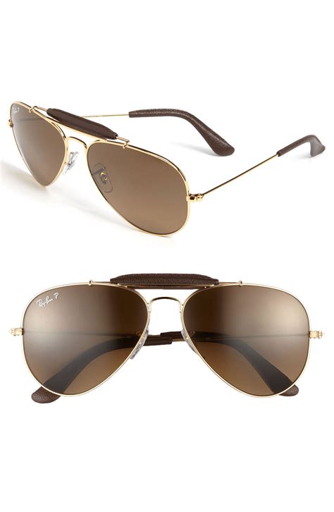 ray ban outdoorsman 58mm polarized folding aviator sunglasses in brown