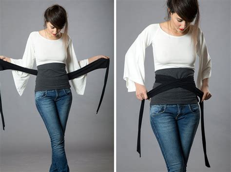 heather grey and black dual color obi belt for women waist etsy