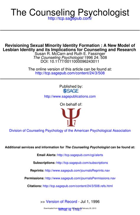 Pdf Revisioning Sexual Minority Identity Formation A