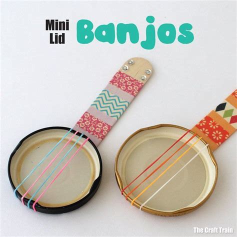 mini lid banjos ideas  paper plate recycling crafts diy musical