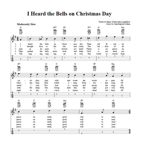 I Heard The Bells On Christmas Day Easy Baritone Ukulele Sheet Music