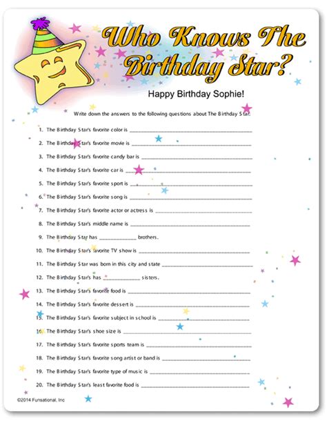 birthday trivia questions printable printable word searches