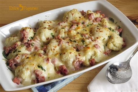 Coliflor Gratinada Con Bechamel Jamón Dulce Y Queso