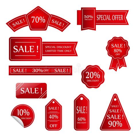 set  red discount  labels stamps stickers corners stock vector illustration