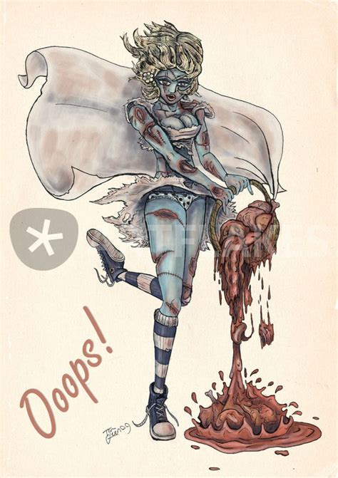 zombie pinup ooops drawing art prints and posters by thomas green artflakes