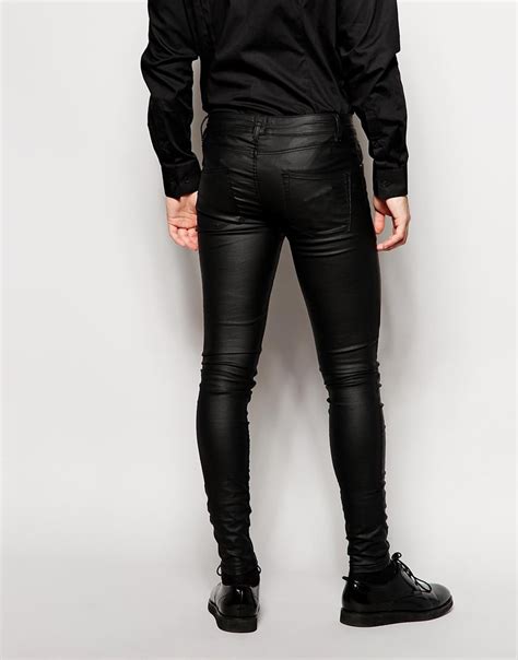 lyst asos extreme super skinny jeans in leather look in black for men