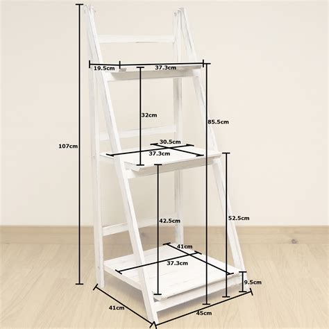 tier white wash ladder shelf display unit  standing