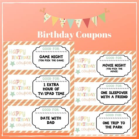 birthday printable coupons instant  kid friendly etsy