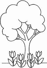 Tree Coloring Pages Kids Flowers Trees Printable Simple Colouring Color Drawing Clipart Cartoon Leaves Children Elm Cherry Clip Without Template sketch template