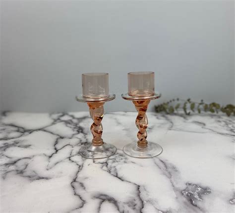 Pink Glass Tall Twisted Stem Candle Holders Etsy