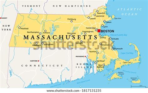 Massachusetts Political Map Capital Boston Commonwealth Stock Vector