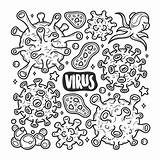 Virus Coloriage Vecteurs Drawn Gezeichnete Main Dibujado Iconos sketch template