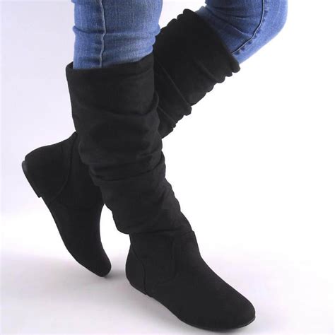 new cute black knee high scrunch boots ebay
