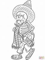 Coloring Dead Pages Skeleton Sombrero Poncho Drawing sketch template