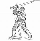 Sword Knight Coloring Knights Warrior Handed Pages Warriors Archer Boys Two Crossbow Norman sketch template