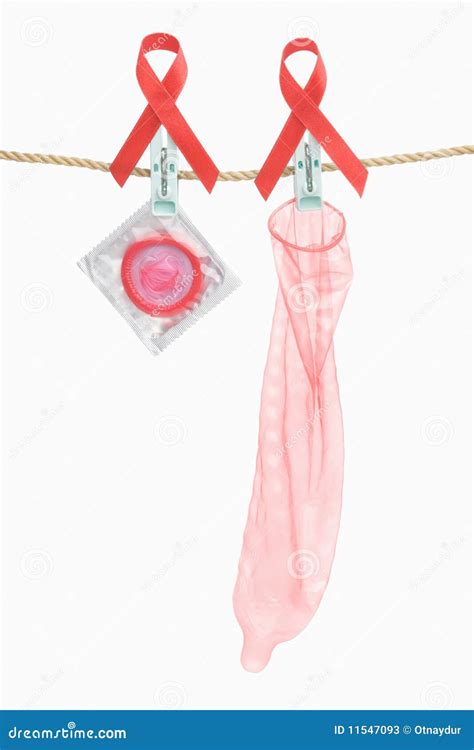 Condom Hanging With Red Ribbon Stock Image Image Of Awareness Rubber