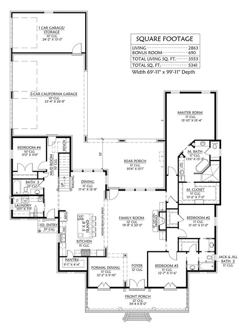colonial style home plan   car garage house plans southern style house plans house