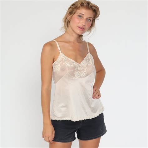 camisole lingerie top vanity fair sheer lace tank top 70s etsy