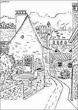 Dordogne Adulti Adultos Architettura étroites Feutres Maisons Jolies Crayons Rues Visitez Joli Hameau Ses Habitation Justcolor sketch template