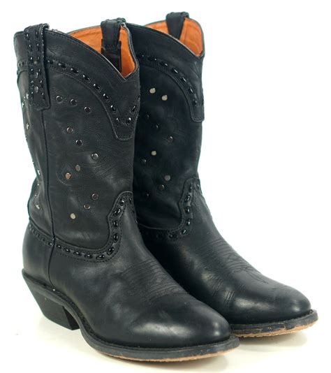 winchester black leather short western cowgirl boots silver studs womens   oldrebelboots