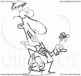 Courting Holding Flower Man Toonaday Royalty Outline Gift Illustration Cartoon Rf Clip sketch template