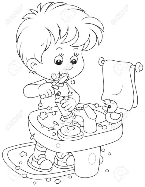 child brushing  teeth stock vector  coloring pages