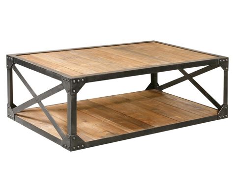 industrial metal  wood coffee  table rectangular cocktail table